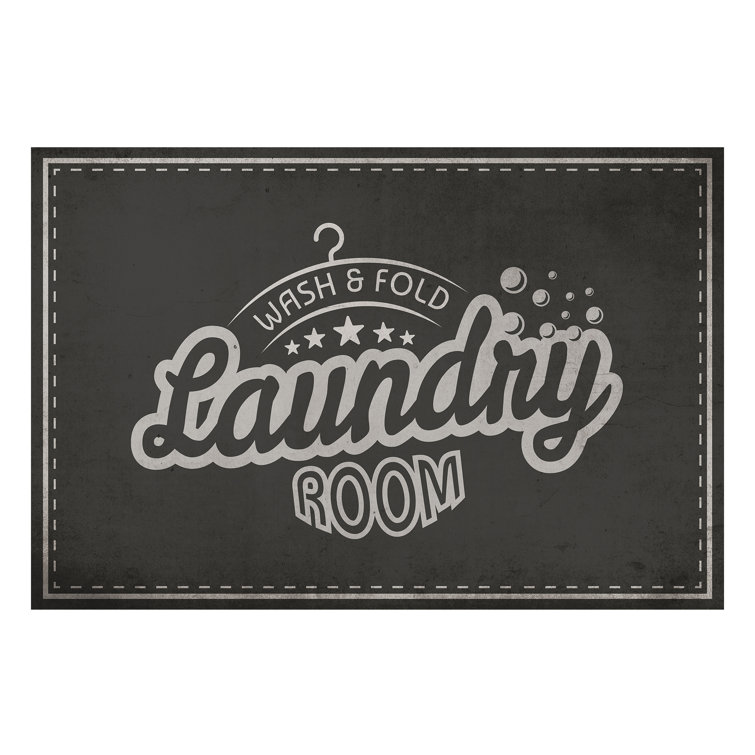 Trinx Retro Laundry Room Wash & Fold Decorative Vinyl Floor Mat 2' X